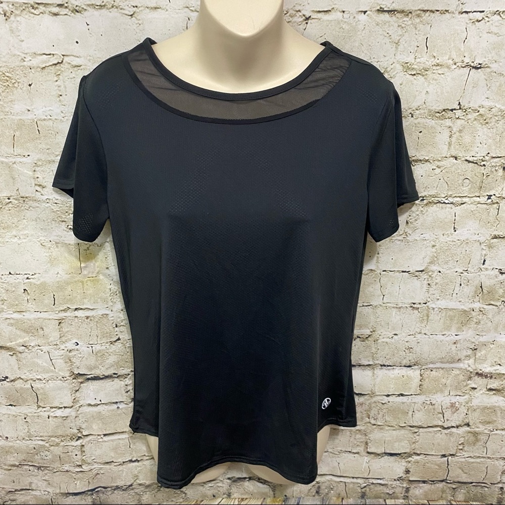 Adrienne Vittadini Sport Black Mesh Short Sleeve T Shirt